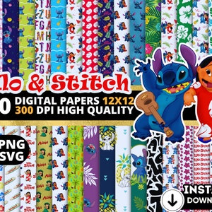 Stitch digitale papieren, Stitch Wallpers, Stitch achtergronden, Stitch Clipart Png Svg bundel, Stitch naadloos patroon, Stitch bundel