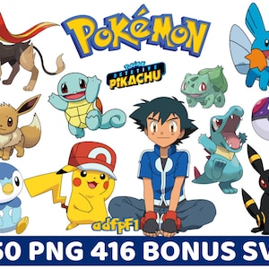 May include: A collection of Pokemon characters, including Pikachu, Bulbasaur, Squirtle, Charmander, and more. The characters are all in their cartoon style and are set against a white background. The text "Pokemon" is displayed in large, yellow letters at the top of the image. The text "Detective Pikachu" is displayed in smaller, yellow letters below the word "Pokemon".