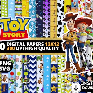 Digitale Papiere von Toy Story, Hintergrundbilder von Toy Story, Hintergründe von Toy Story, Clipart-Png-Svg-Bundle von Toy Story, nahtloses Muster von Toy Story
