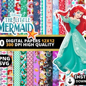Papiers numériques Ariel, Ariel Wallpers, Arrière-plans Ariel, Ariel Clipart Png Svg Bundle, Ariel Seamless Pattern, Ariel Bundle