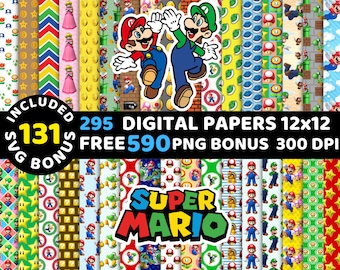 Super Mario Digital Papers, Super Mario Wallpers, Super Mario Backgrounds, Super Mario Clipart Png Svg Bundle, Super Mario Seamless Pattern