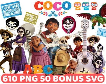 Coco Png, Coco Clipart Png & Svg, Coco Png Bundle, Miguel Png Characters, Coco Alphabet, Coco Pritnables Cake Topper, Coco Birthday Print
