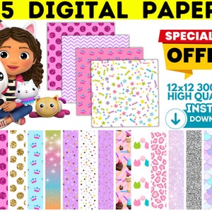 Gabbys Dollhouse Digital Papers 300 dpi, Gabbys Dollhouse Wallpers, Arrière-plans, Gabbys Imprimable, Gabbys Dollhouse Seamless Pattern