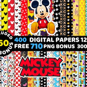 Mickey Digital Papers, Mickey Wallpers, Mickey Backgrounds, Mickey Clipart Png Svg Bundle, Mickey Seamless Pattern, Mickey Bundle