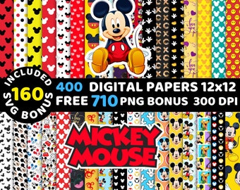 Papiers numériques Mickey, Mickey Wallpers, fonds de Mickey, Mickey Clipart Png Svg Bundle, motif sans couture Mickey, Mickey Bundle