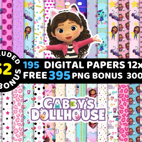 Digitale Papiere für Gabbys Dollhouse, Hintergrundbilder für Gabbys Dollhouse, Hintergründe für Gabbys Dollhouse, nahtlose Muster für Gabbys Dollhouse zum Ausdrucken