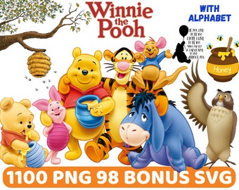 Winnie The Pooh Clipart Png, Winnie The Pooh Svg Bundle, Winnie Birthday Invitation, Winnie Stickers Png, Winnie Alphabet, Winnie Honey Png