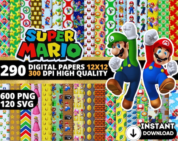 Super Mario Digital Papers, Super Mario Wallpers, Super Mario Backgrounds, Super Mario Clipart Png Svg Bundle, Super Mario Seamless Pattern