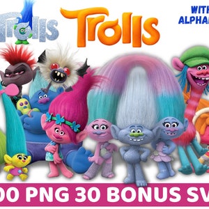 Trolls Clipart Png, Trolls Svg Bundle, Trolls Stickers Png Logo. Trolls Characters Png, Treolls Party Invitation, Trolls Digital Download