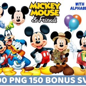 Pacchetto Clipart Png di Topolino e i suoi amici, Topolino Svg, Pacchetto Svg a strati di Topolino per Cricut, Invito di compleanno di Topolino,