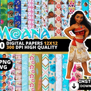 Papiers numériques Moana, Moana Wallpers, Arrière-plans Moana, Moana Clipart Png Svg Bundle, Moana Seamless Pattern, Moana Bundle