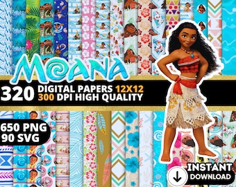 Moana Digital Papers, Moana Wallpers, Moana Backgrounds, Moana Clipart Png Svg Bundle, Moana Seamless Pattern, Moana Bundle