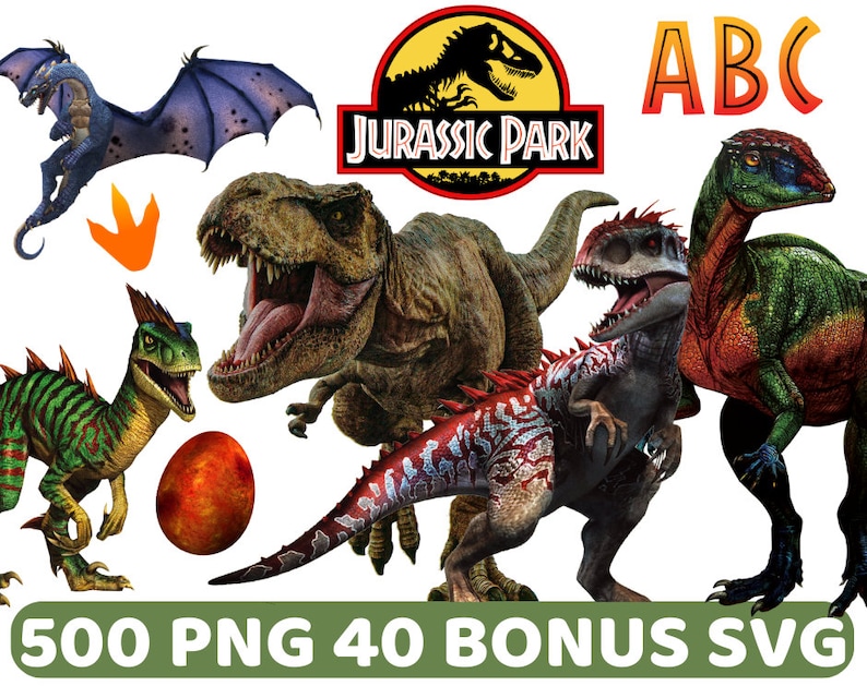 Jurassic World Clipart Png, Jurassic World Svg Bundle, Jurassic Park Png, dinosaurs Invitation, Jurassic Transparent Backgrounds Svg Bundle imagen 1
