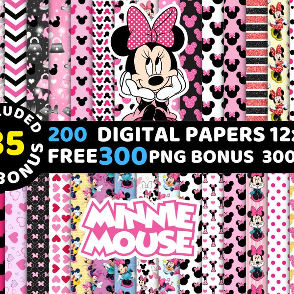 Papiers numériques Minnie, Minnie Wallpers, arrière-plans Minnie, Minnie Clipart Png Svg Bundle, Minnie Seamless Pattern, Minnie Bundle