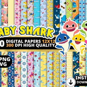 Baby Shark digitale Ppaers, Baby Shark Wallpers, Baby Shark Party Printables, Baby Shark achtergronden, Baby Shark bundel Png Svg Baby Shark