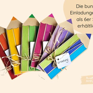 Bastelset Schulanfang Einladung Einschulung basteln Einladungskarten Schulanfang, DIY Einladungen Schulanfang, Bastelidee Einschulung Bunt 6er Set