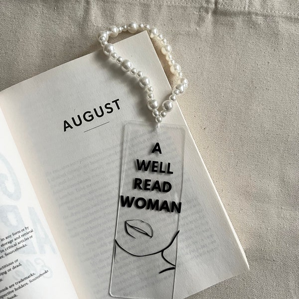 A Well Read Woman -- Bookmark with pearl charm beads