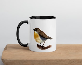 Bird Mug, Large CERAMIC MUG, SONGBIRD Mug, Watercolor Songbird Printed Two Tone Dishwasher and Microwave Safe Mug Gift for Bird Lovers