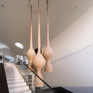 High Quality-Rattan Pendant Light for entry way stairs area lamp Farmhouse Chandelier Lattice ratan Lamp, Cane Light shade natural material