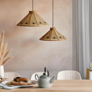 Qualitäts-Bambus, Rattan Pendelleuchte für Wohnzimmer Eingangsbereich Lampe Bauernhaus Kronleuchter Gitter Lampe, Cane Light Schatten Lampenschirm Lampe