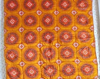 Antirheuma Schafschurwolle Decke Gesteppt orange 190x140 cm - 70er Psychedelic - Mid Century