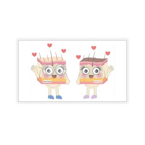 Könnte beinhalten: Zwei Cartoon-Hautzellen mit lächelnden Gesichtern und Herzen über ihren Köpfen. Die Hautzellen sind mit "Cutie Cuties" beschriftet.