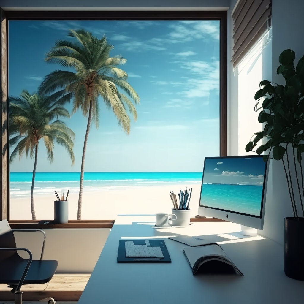 Zoom Background Office on the Beach - Etsy