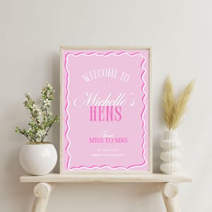 Hens Party welcome sign template, Pink Wavey bachelorette party, editable welcome template, templett instant download, canva template