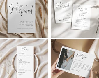 Modern Minimalist Wedding Invitation Suite: 13 Canva Templates