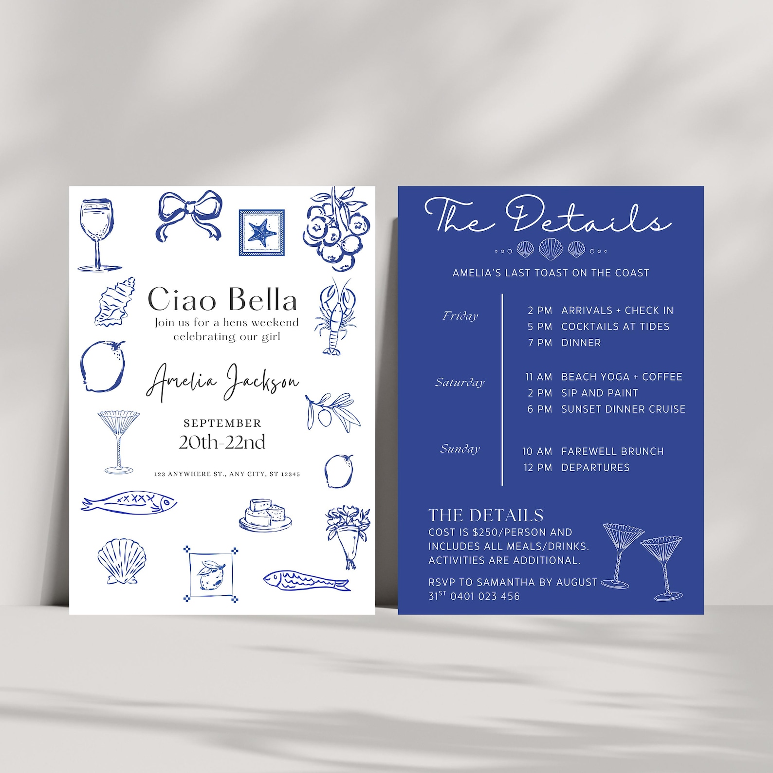 Handdrawn Hen Party Invitation Template, Italian Amalfi Coast