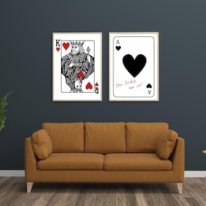Stampa artistica da parete "Asso di cuori", poster "Quanto siamo fortunati", stampa estetica retrò alla moda, poster con re e regina in nero e rosso, stampa digitale