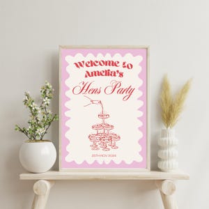 Hens Party editable welcome Sign Pink Wavy, Printable Bachelorette Sign, Bridal cocktail Shower, DIY Hen Do Decor Digital instant Download