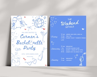 Hand-drawn whimsical Hens Party Invitation Template, bachelorette Party Invitation, Happy hens, quirky Invitation, customisable template