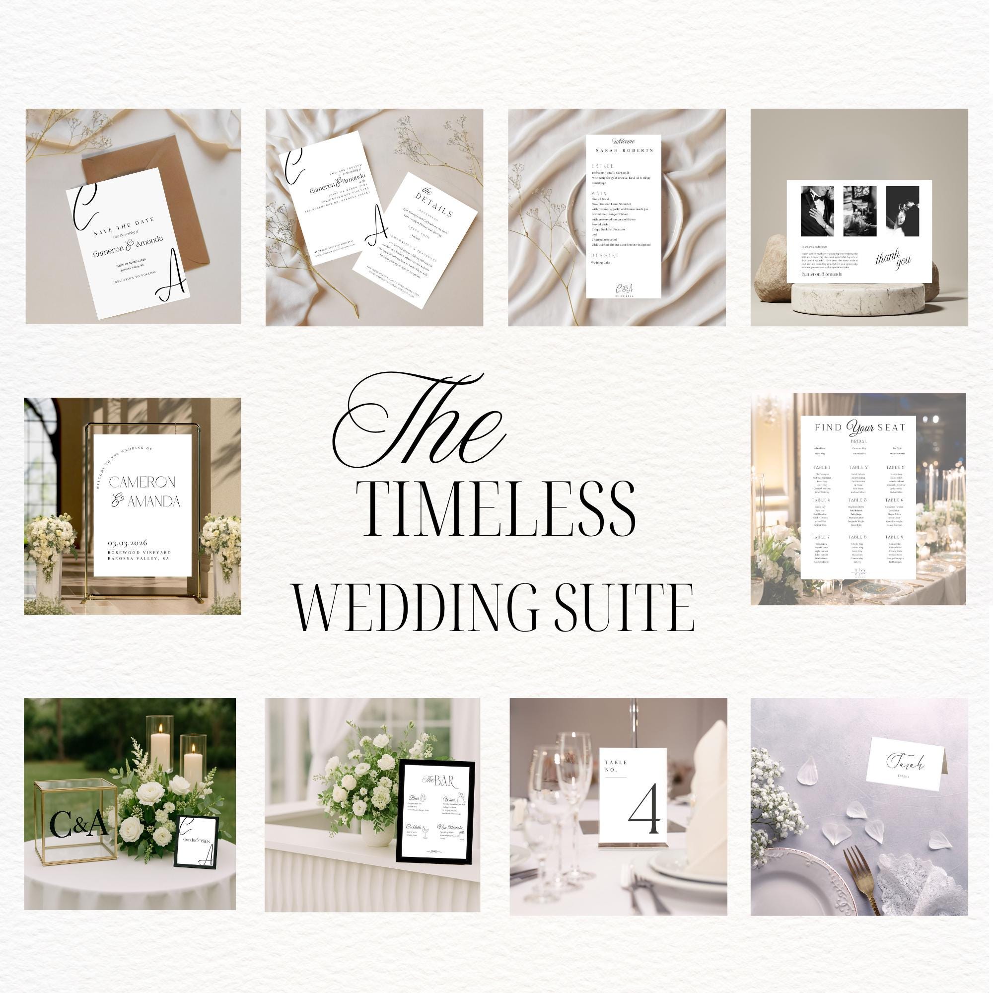 TIMELESS Minimal Modern Wedding Invitation Bundle, Minimalist Large Wedding Bundle, Modern Elegant Wedding Template Bundle, Invitation Suite