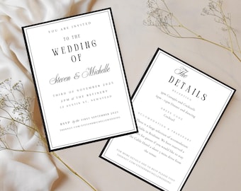 Elegant Wedding Invitation Set: Modern Minimalist Canva Template (Digital Download)