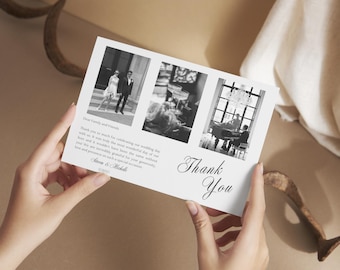 Modern Wedding editable Thank You card template, elegant timeless Wedding template, Modern minimalist Wedding customisable template, canva