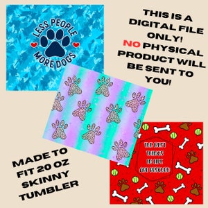 Dog Lover Tumbler 20oz Tumbler wrap PNG Bundle / Descarga digital / Sublimación / Descarga instantánea / Regalos para los amantes de los perros / Archivo digital