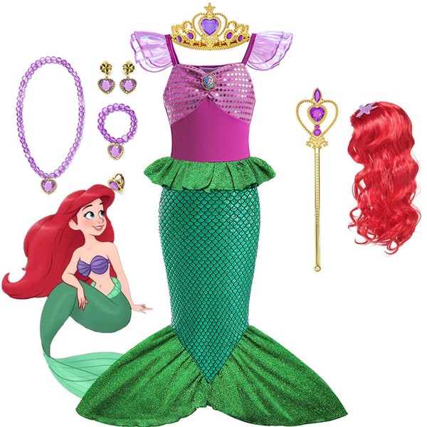 Girls Little Mermaid Ariel Charm Princess Dresses Cosplay Kids Costume Carnival Party Children Halloween Dress Up Clothes