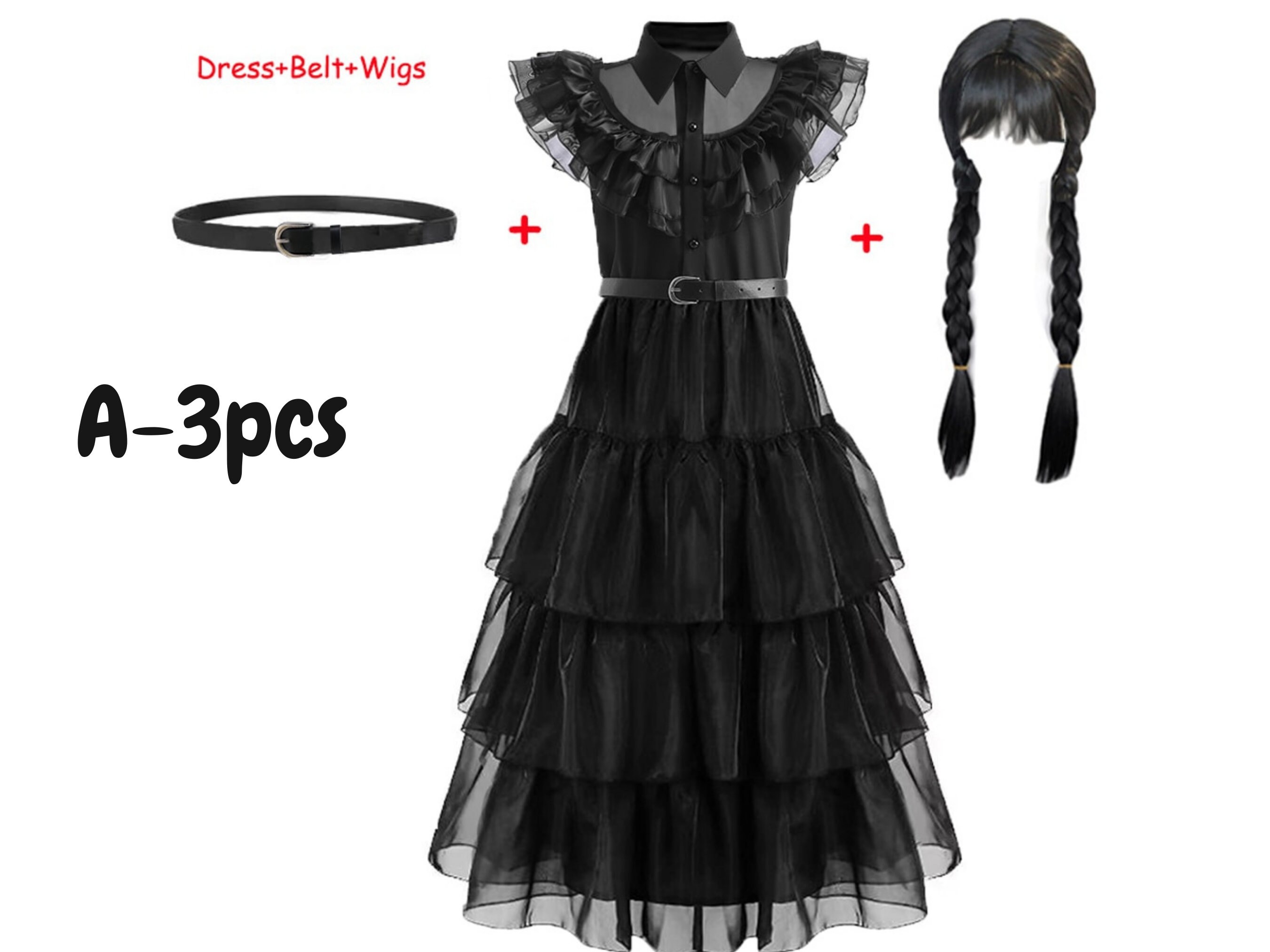 Girls Wednesday Addams Costume Dress with Princess Accessories