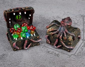 DND Mimic & Octopus Chest Box Medieval Resin Cthulhu Dice Storage Case Perfect for Dungeons and Dragons