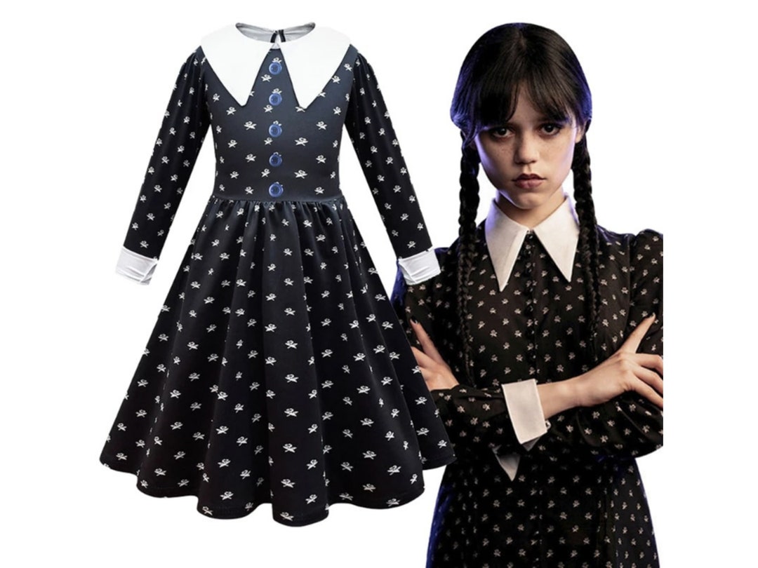 Wednesday Cosplay Dress and Wig Bag Set Kids Costumes for Girls Black ...