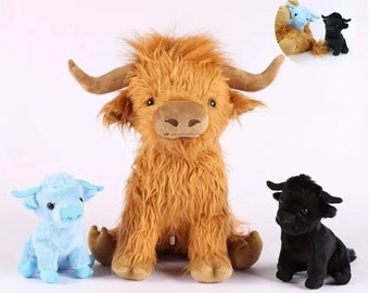 Mommy Stuffed Highland Cow with 2 Baby Highland Cow Stuffed Animals Inside Zipper Tummy for Kid Christmas Halloween
