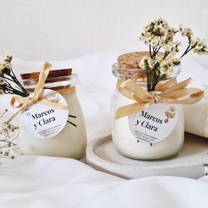 Vela de cera de soja en tarro y personalizadas para regalar como detalle de invitados  (boda, bautizo etc..)