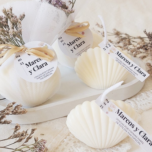 Velas de cera de soja "Shells - mini-" (personalizadas para regalos invitados boda)