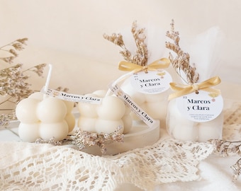 Bougies personnalisées en cire de soja à offrir en cadeau aux invités (mariage, baptême...) "Bulles - mini-"