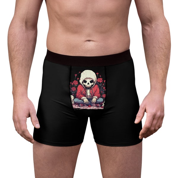 Halloween Skull Wearing a Hoodie Underwear, Men's Boxer Briefs, Perfect Gift for Him, Gothic, Emo Street Style