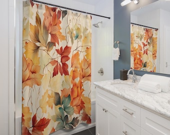 Autumn Fall Leaves Shower Curtain, Polyester, Warm Red Colors, Foliage, Home Decor, Bathroom Decoration