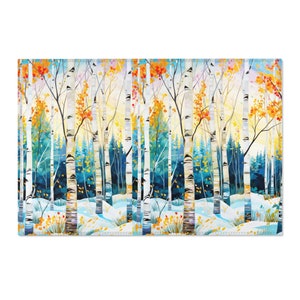 Tappeto invernale autunnale con motivo a foresta di betulle, perfetto per decorazioni natalizie o come regalo per la casa