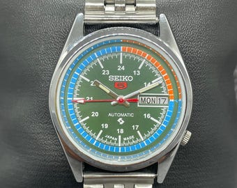 Reloj de pulsera automático Seiko 5 con día y fecha, vintage y renovado, para hombre, Japón