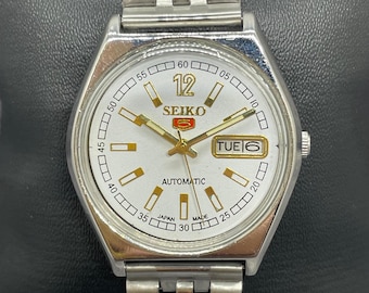 Reloj de pulsera automático Seiko 5 con día y fecha, vintage y renovado, para hombre, Japón